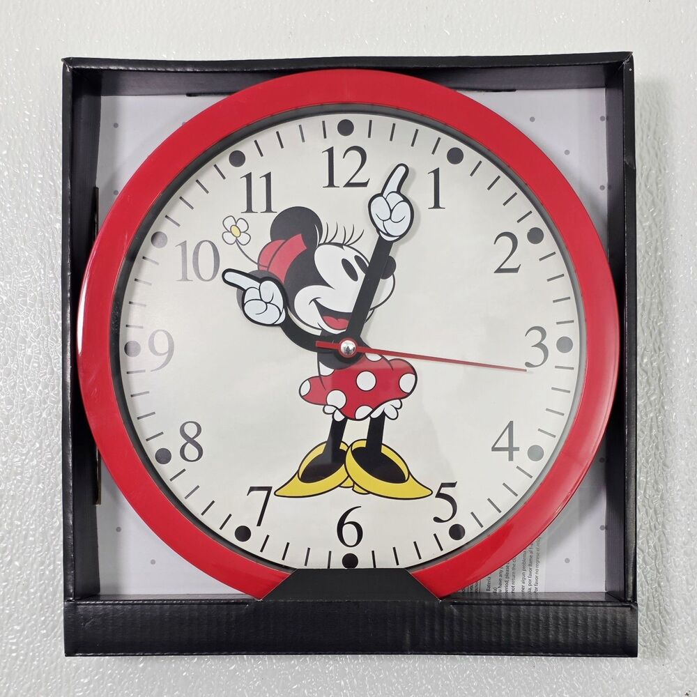 Disney Minnie Mouse 10" Wall Clock 1928 Style Drawing Moving Hands